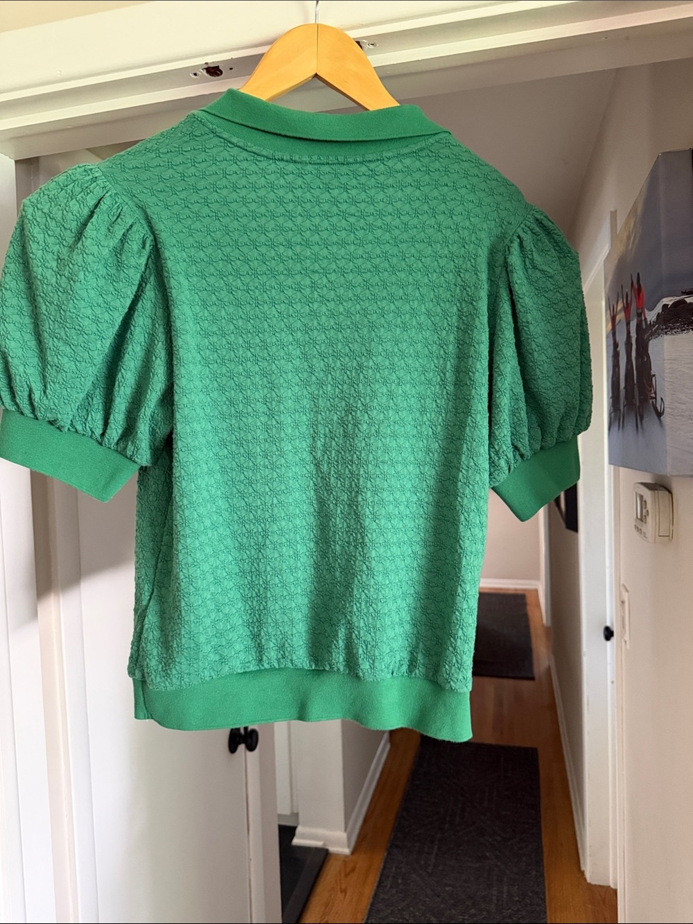 Maeve Emerald Green Textured Polo with Puff Sleeves - Picture 2 of 2